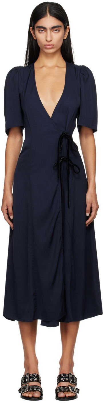 Šaty GANNI GANNI Wrap Midi Dress Navy | F9577, 0