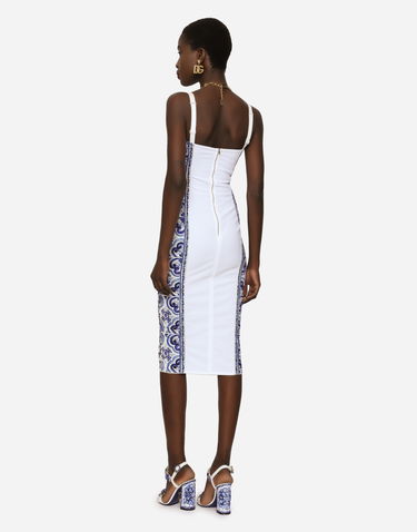 Šaty Dolce & Gabbana Dolce & Gabbana Majolica Print Charmeuse Bustier Midi Dress Modrá | F6R3OTHPABOHA3TN, 2