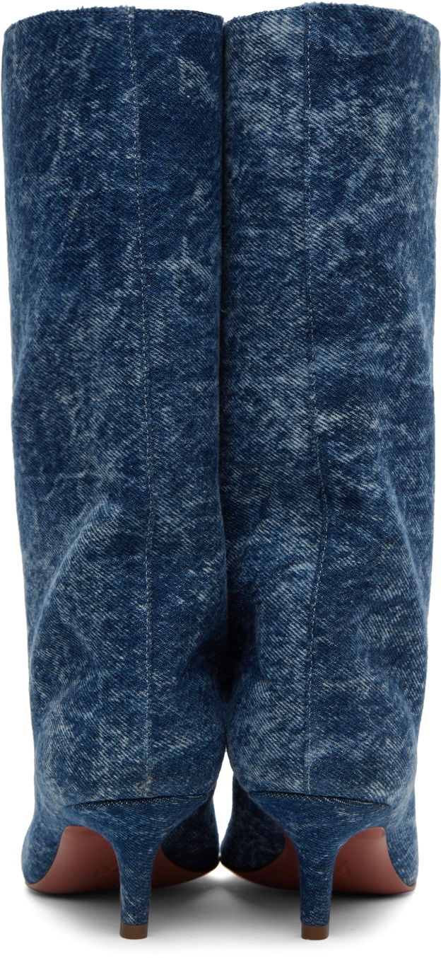 Kabelka Amina Muaddi Amina Muaddi Fiona 60 Denim Boots Modrá | FIONA BOOT SLANTED DENIM ACID, 1