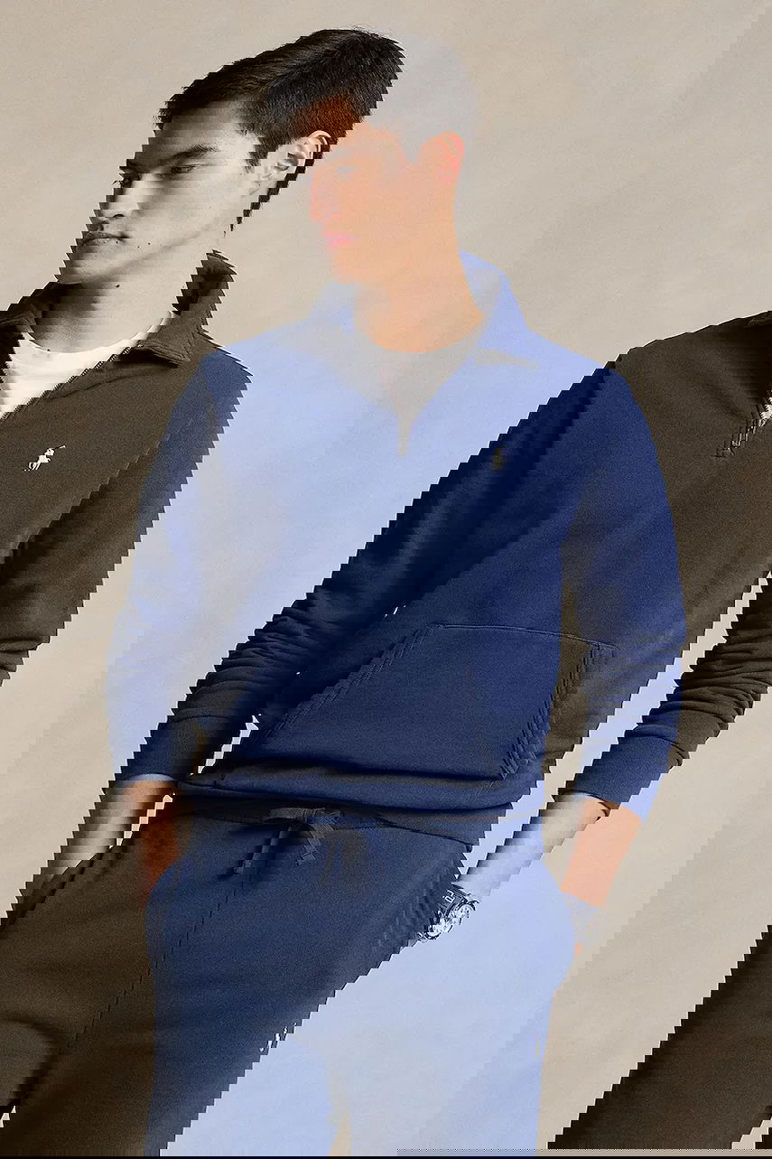 Mikina Polo by Ralph Lauren Smooth Cotton Quarter-Zip Sweatshirt with Kangaroo Pocket Navy | 710934601, 0