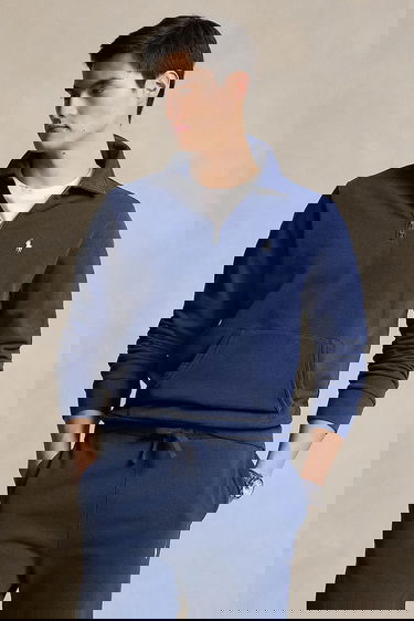 Mikina Polo by Ralph Lauren Smooth Cotton Quarter-Zip Sweatshirt with Kangaroo Pocket Navy | 710934601, 0