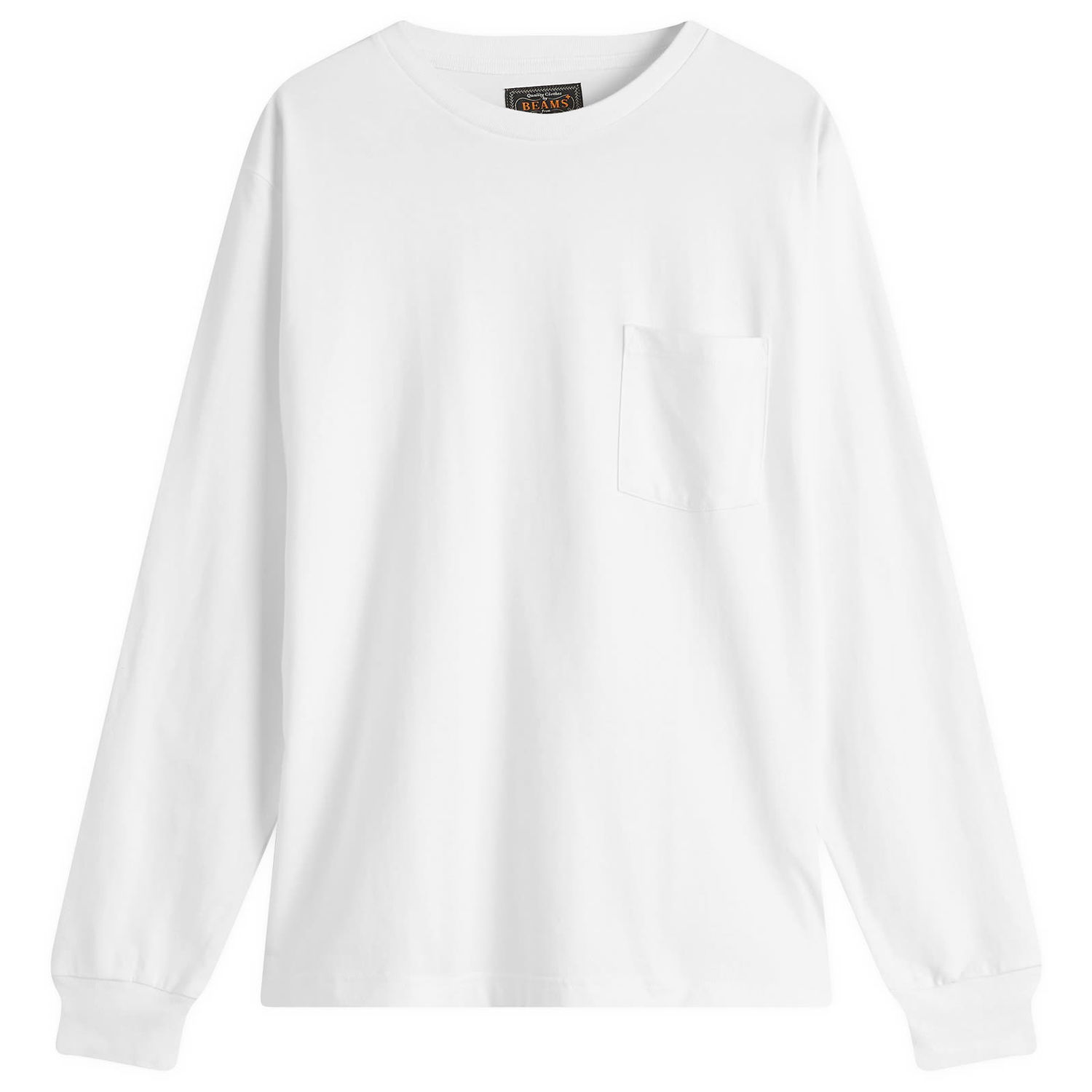 Tričko BEAMS Beams Plus Long Sleeve Pocket Tee, Size Large Biela | 3814-0066-156-01, 0