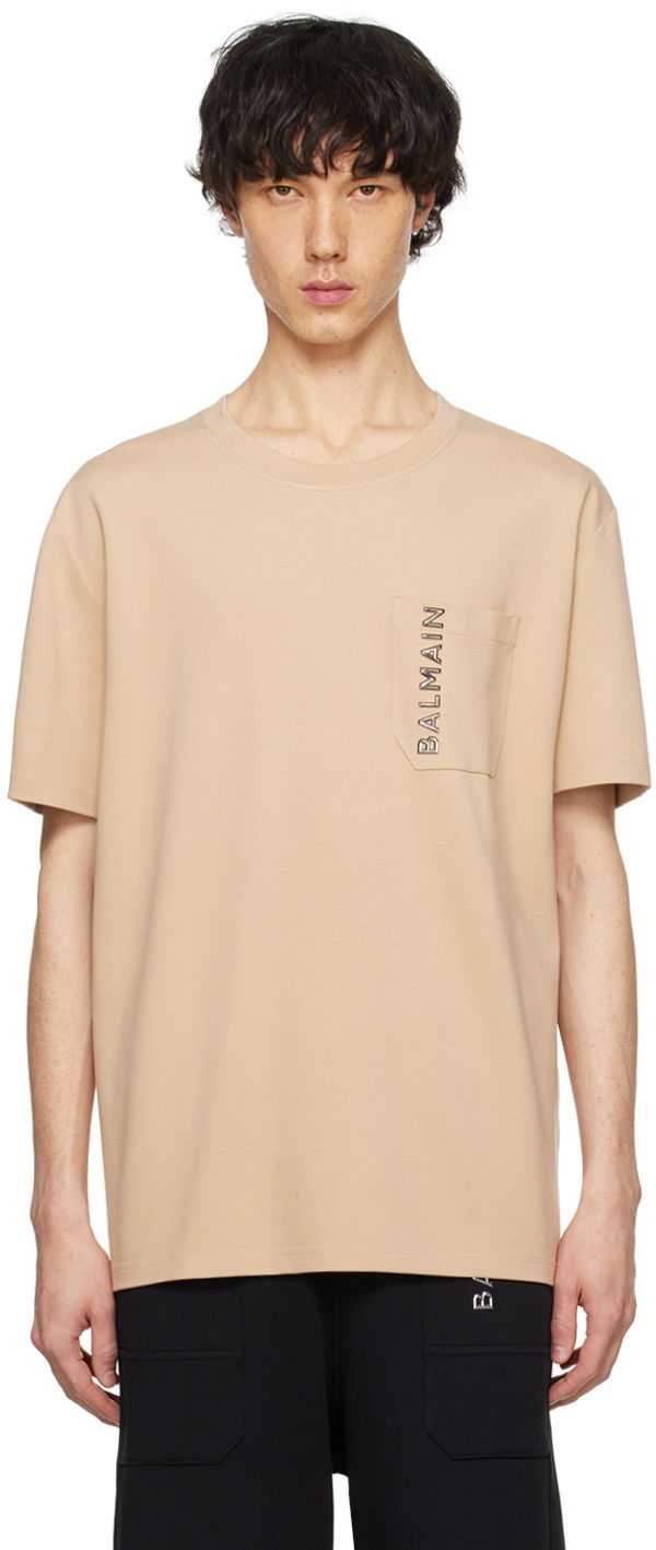 Tričko Balmain Plaque T-Shirt Béžová | CH1EG105BC61, 0