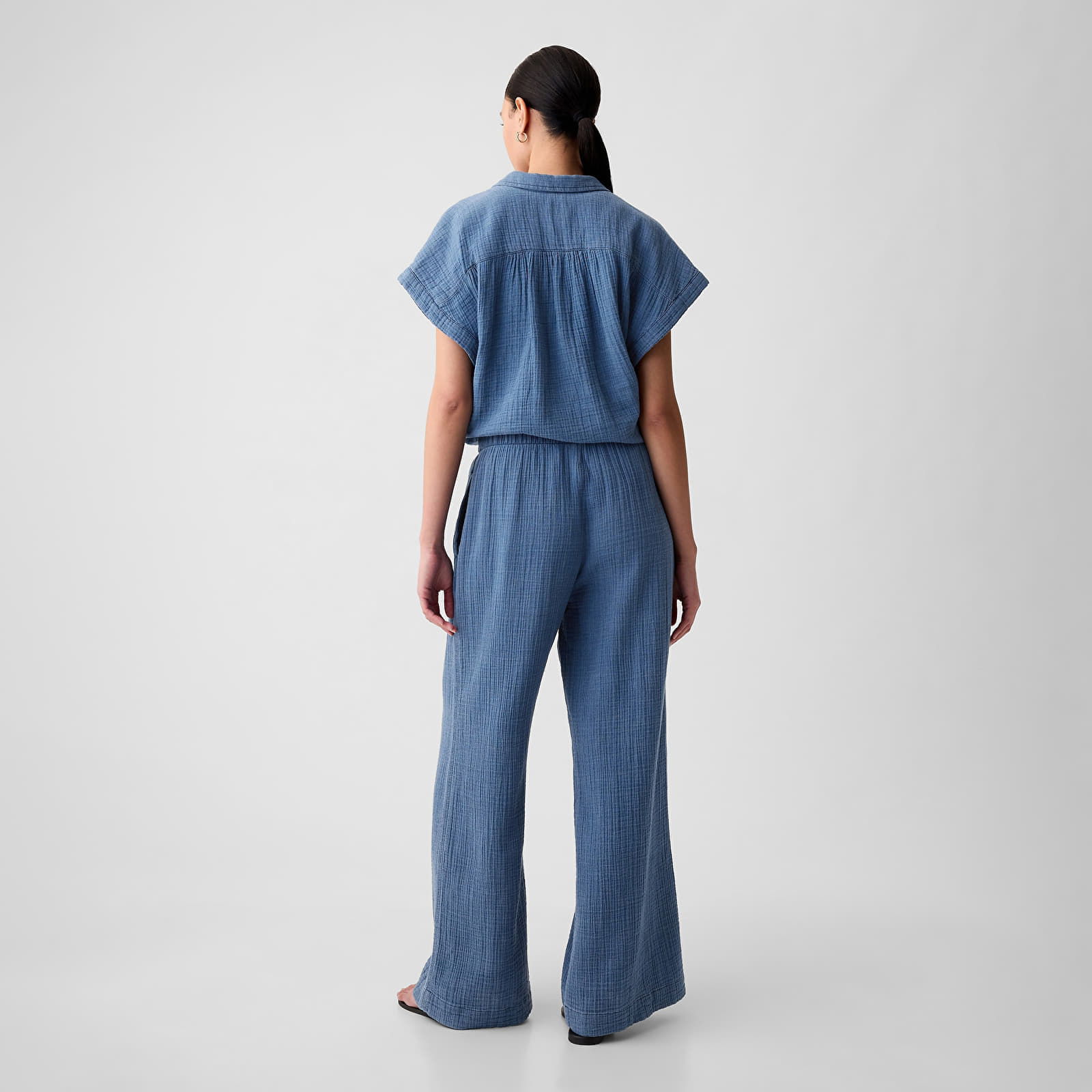 Gauze Wide Leg Pants Blue Denim Wash