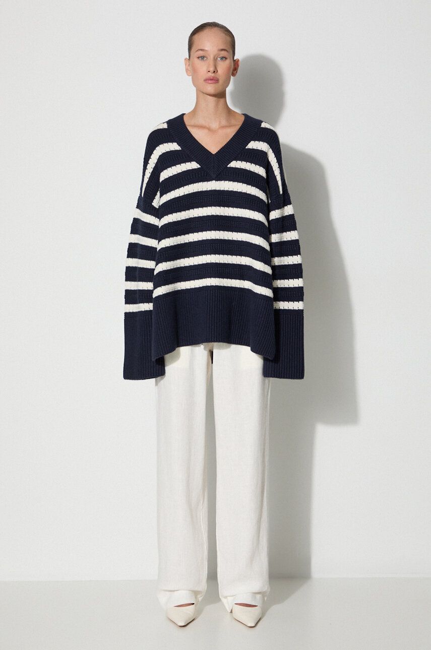 Sveter Samsoe Samsoe Samsoe Samsoe Striped V-Neck Sweater Navy | F23300195, 1