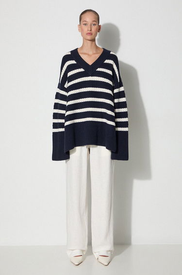 Sveter Samsoe Samsoe Samsoe Samsoe Striped V-Neck Sweater Navy | F23300195, 1