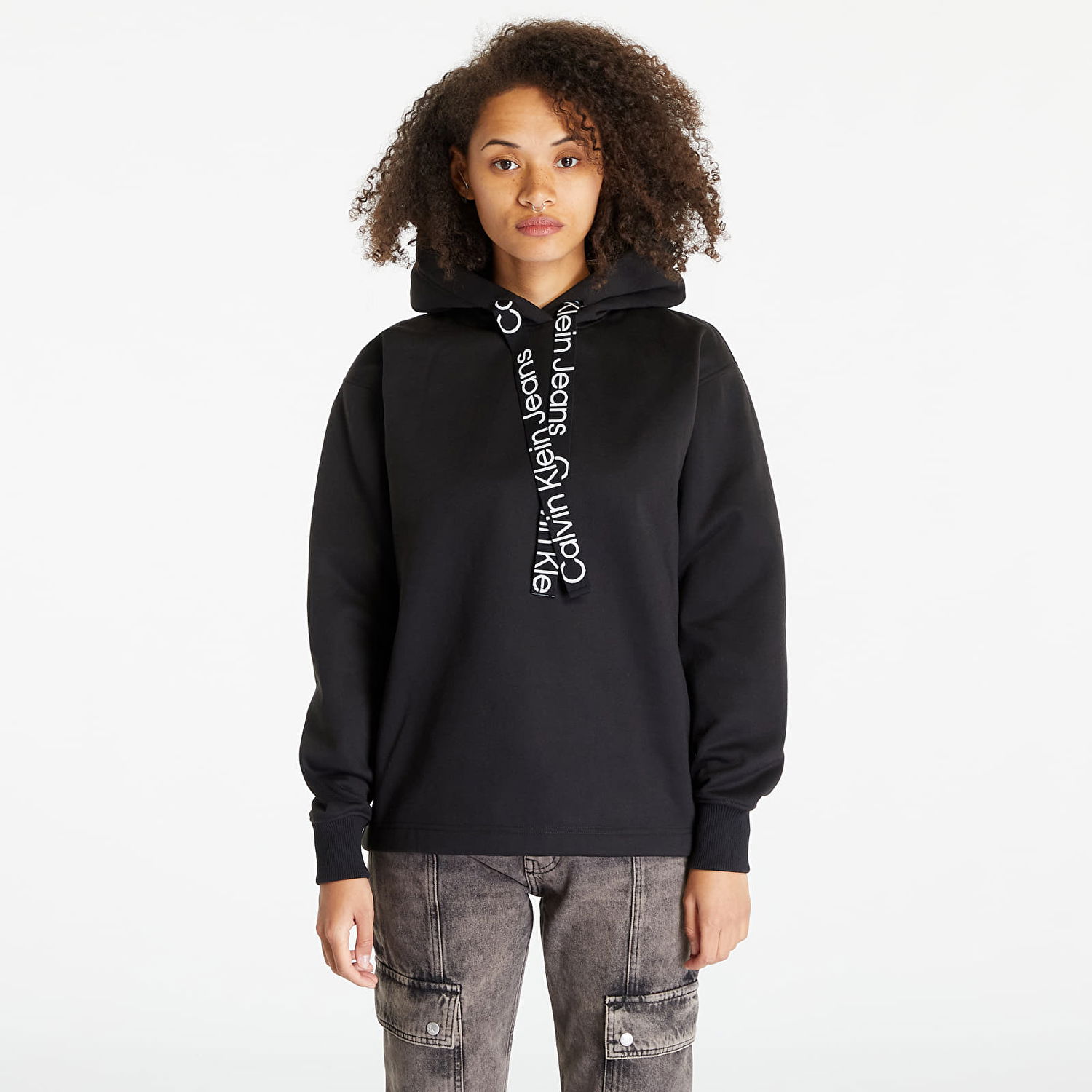 Mikina CALVIN KLEIN Oversized Logo Tape Hoodie Čierna | J20J221942 BEH, 0