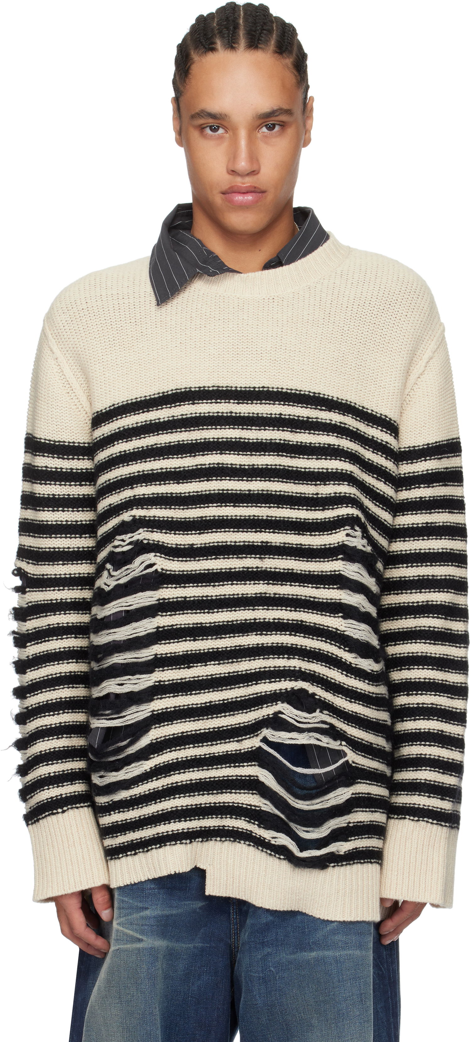Sveter Acne Studios Acne Studios Striped Distressed Knit Sweater Rôznofarebný | C60105-, 0