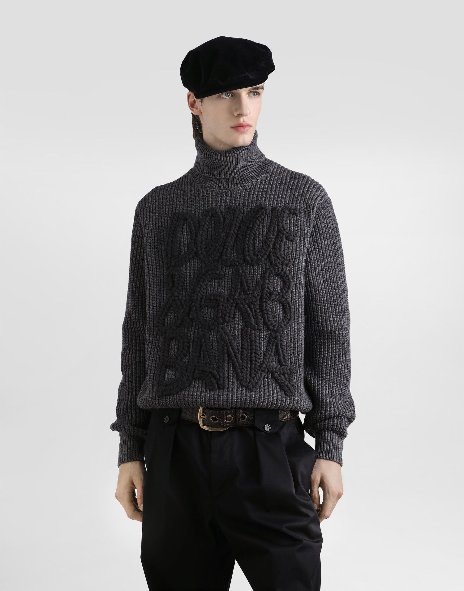 Sveter Dolce & Gabbana Dolce & Gabbana Embroidered Wool Turtleneck Sweater Šedá | GXW63ZJDVC8N0542, 1