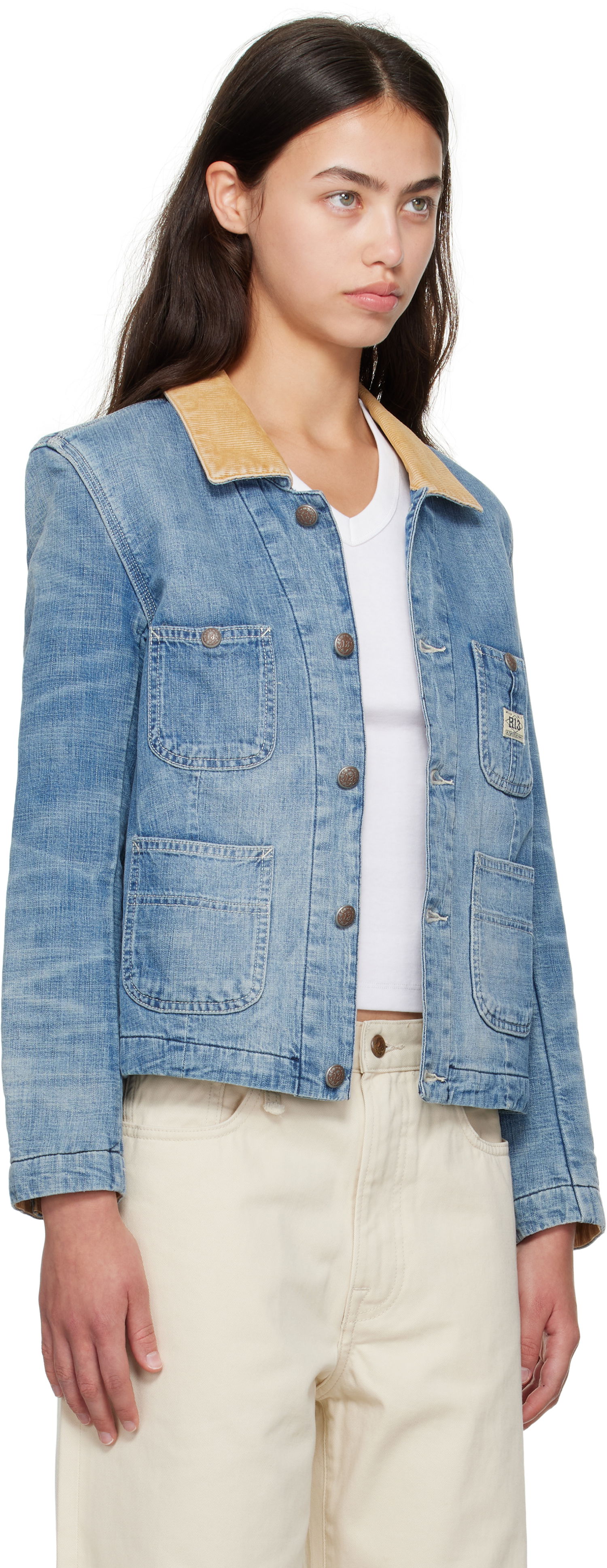 Bunda R13 Cropped Denim Chore Jacket Modrá | R13WD183-D346A, 1