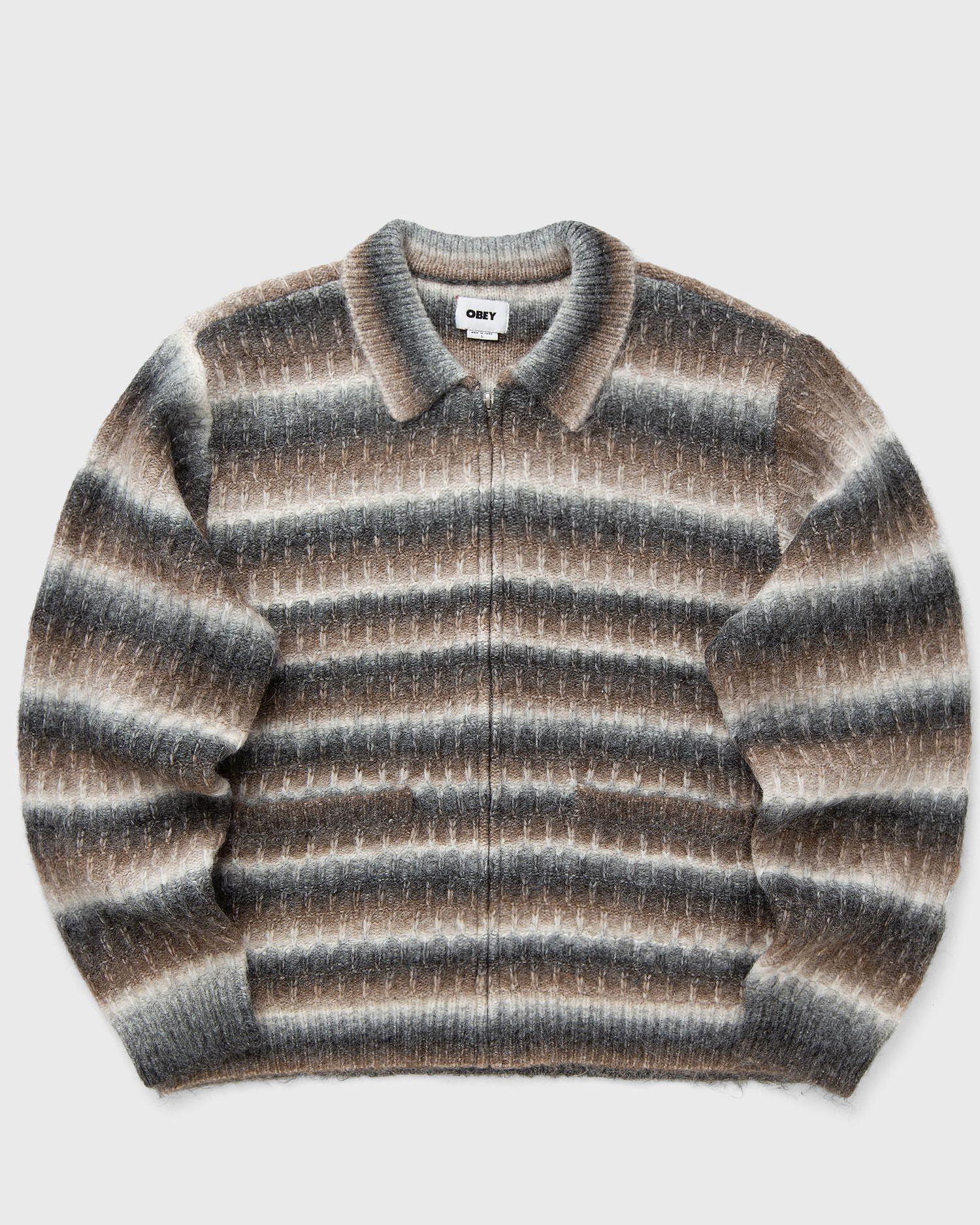 Sveter OBEY Striped Zip-Up Cardigan Hnedá | 151010038-BKM, 0