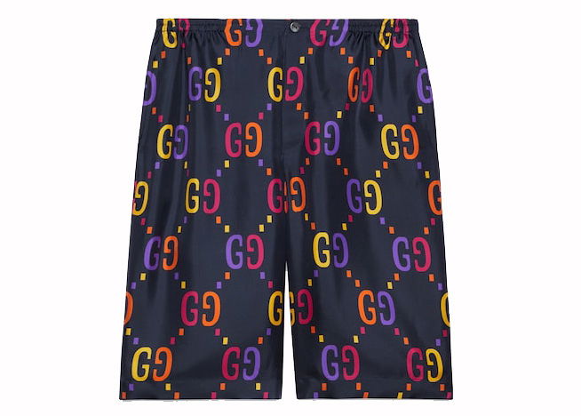 Šortky Gucci Jumbo GG Silk Shorts Dark Blue Multi Navy | 672698ZAJOZ4681