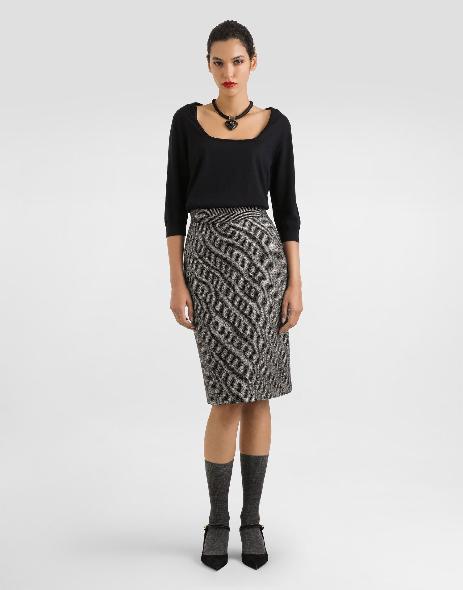 Sukňa Dolce & Gabbana Dolce & Gabbana Chevron Wool Blend Skirt Šedá | F4C6CTFCZAFS8030, 1