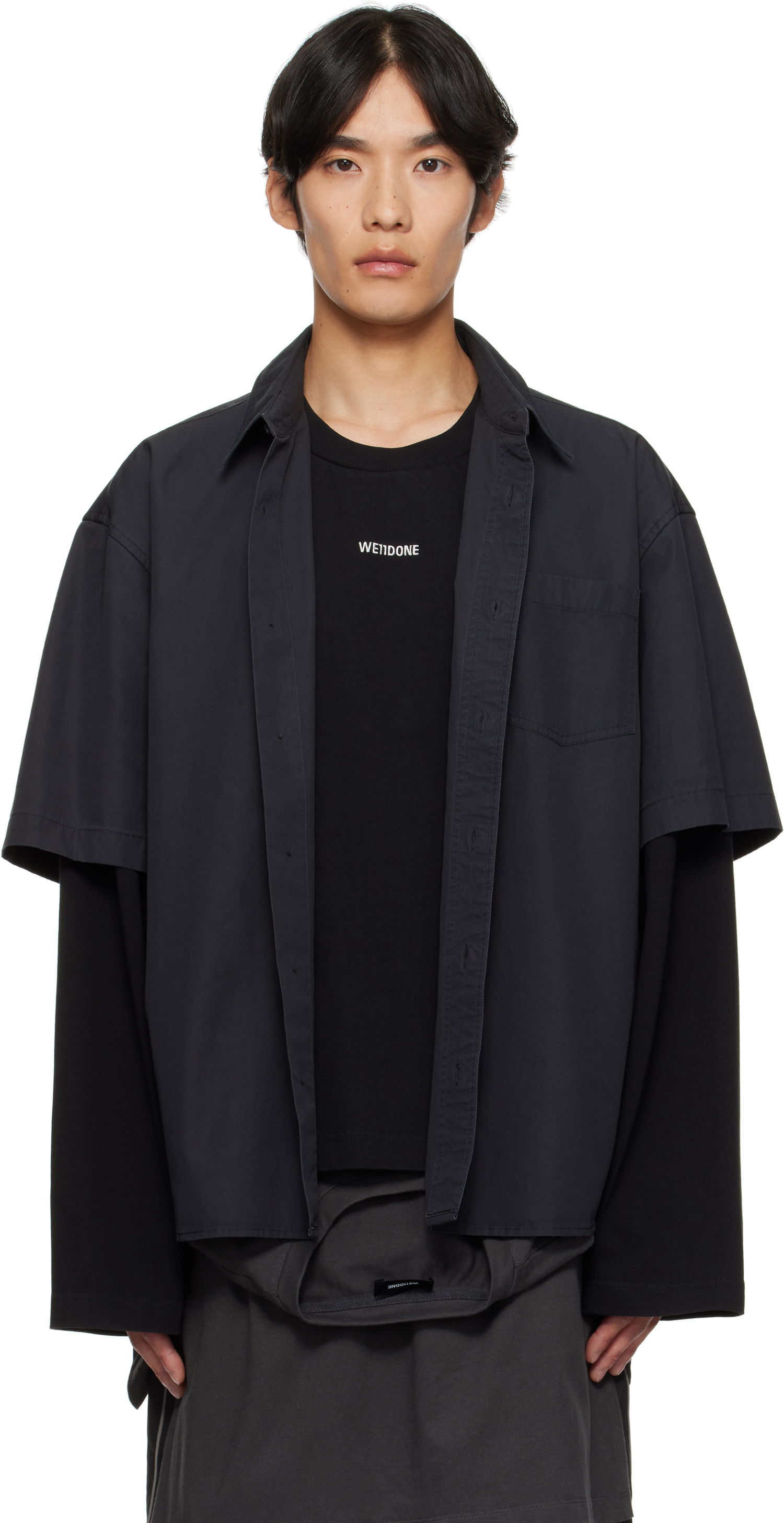 Košeľa We11done We11done Logo Long-Sleeved Layered Shirt Čierna | WD-SH2-25-180-U-CH, 0