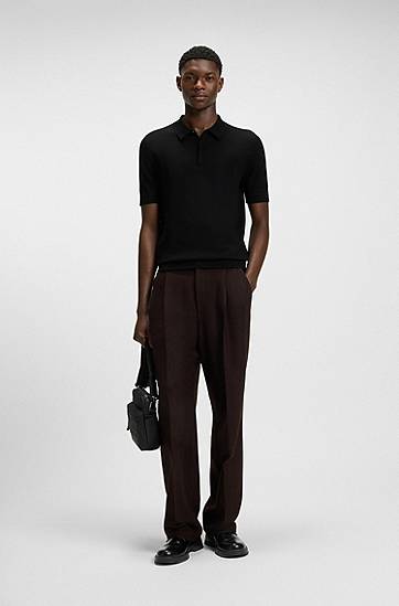 Polo tričko BOSS HUGO Knit Polo with Covered Placket Čierna | 50536672, 1
