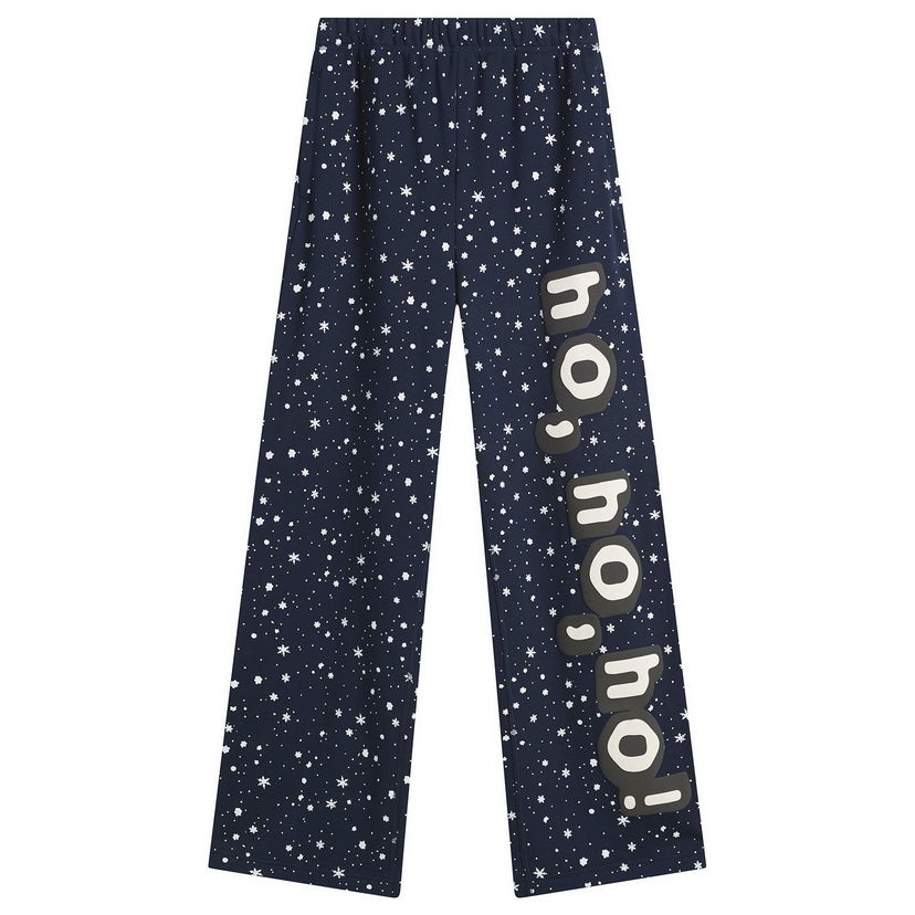 Pyžamo SKIMS SKIMS x CPFM Cotton Fleece Straight Leg Pant Ho Ho Ho Snow Print Navy | BT-PNT-10930W-NHO