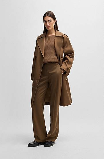 Nohavice BOSS Straight-Leg Virgin Wool Trousers Hnedá | 50530900, 1