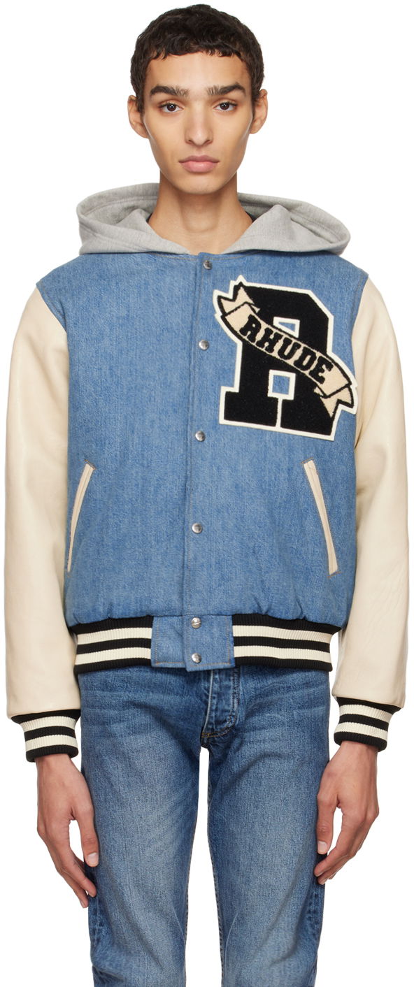 Bomber bunda Rhude Hooded Denim Bomber Jacket Modrá | RHFW22JA40624050, 0