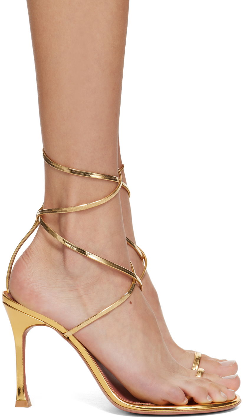 Doplnky Amina Muaddi Amina Muaddi Henson Thong Lace Up Heeled Sandals Metalická | HENSON THONG LACE UP SR MI