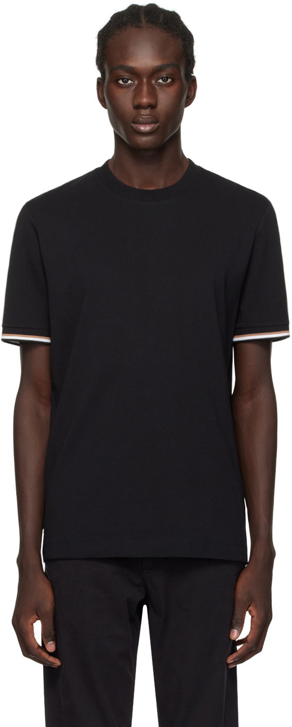 Tričko BOSS Stripe Cuffs T-Shirt Čierna | 50501097, 0