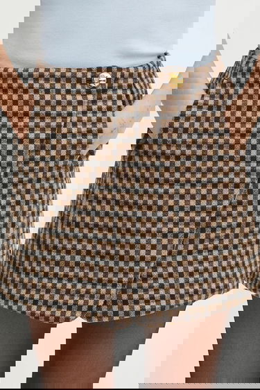 Sukňa GANNI GANNI Check Wool Mix Mini Skirt Hnedá | W0655, 3
