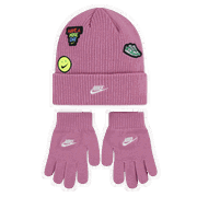 Have a Nike Day Knitted Beanie and Gloves Set with Patches