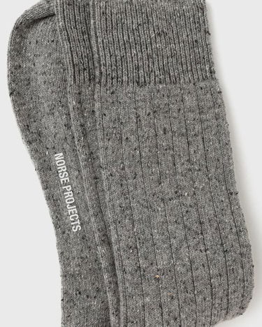 Ponožky NORSE PROJECTS Bjarki Neps Wool Rib Sock Šedá | N82-0008-1500, 2