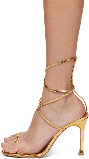 Doplnky Amina Muaddi Amina Muaddi Henson Thong Lace Up Heeled Sandals Metalická | HENSON THONG LACE UP SR MI, 2