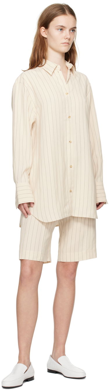 Šortky TOTEME TOTEME Relaxed Pinstripe Shorts Béžová | 242-WRB1674-FB0112, 3