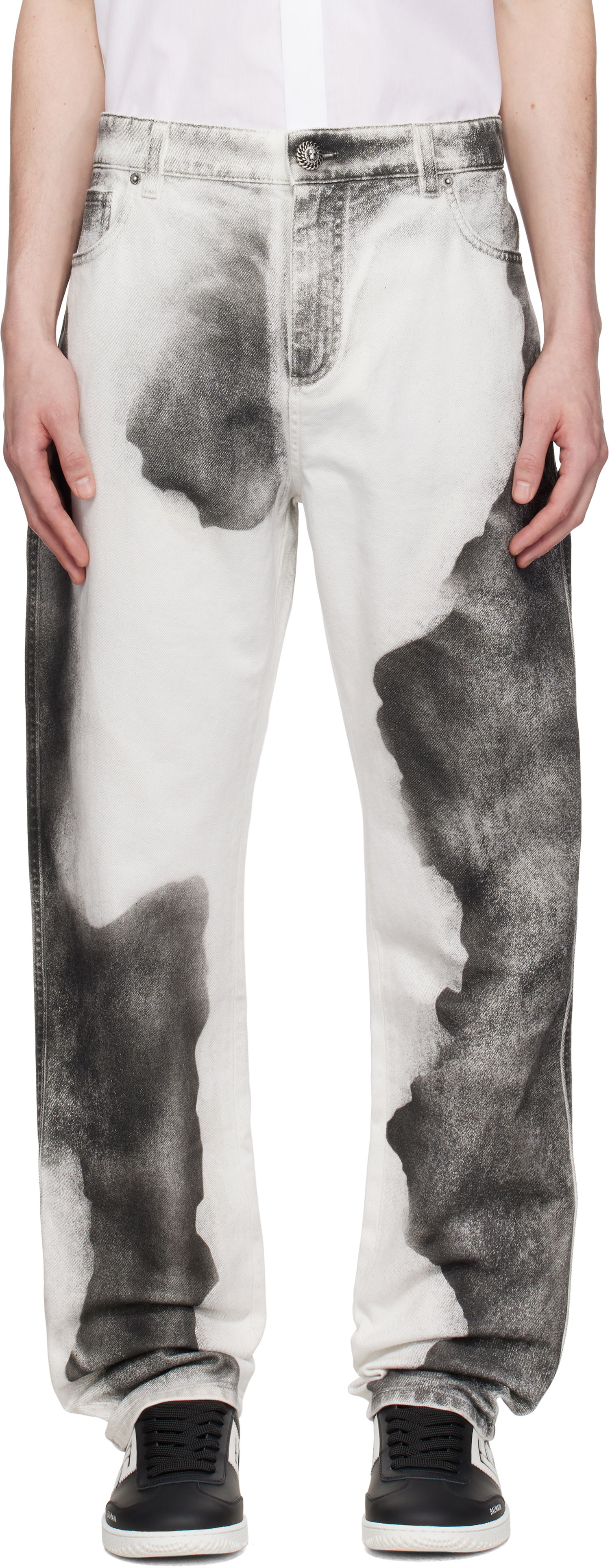 Džínsy Balmain Balmain Regular Fit Moon Print Jeans Biela | EH0MI043DE39, 0