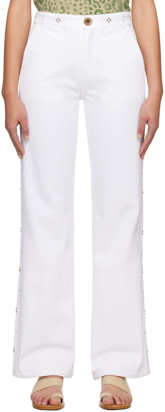 Nohavice Wales Bonner Wide Leg Jeans With Side Studs Biela | WS24DE08-CO13-000, 0