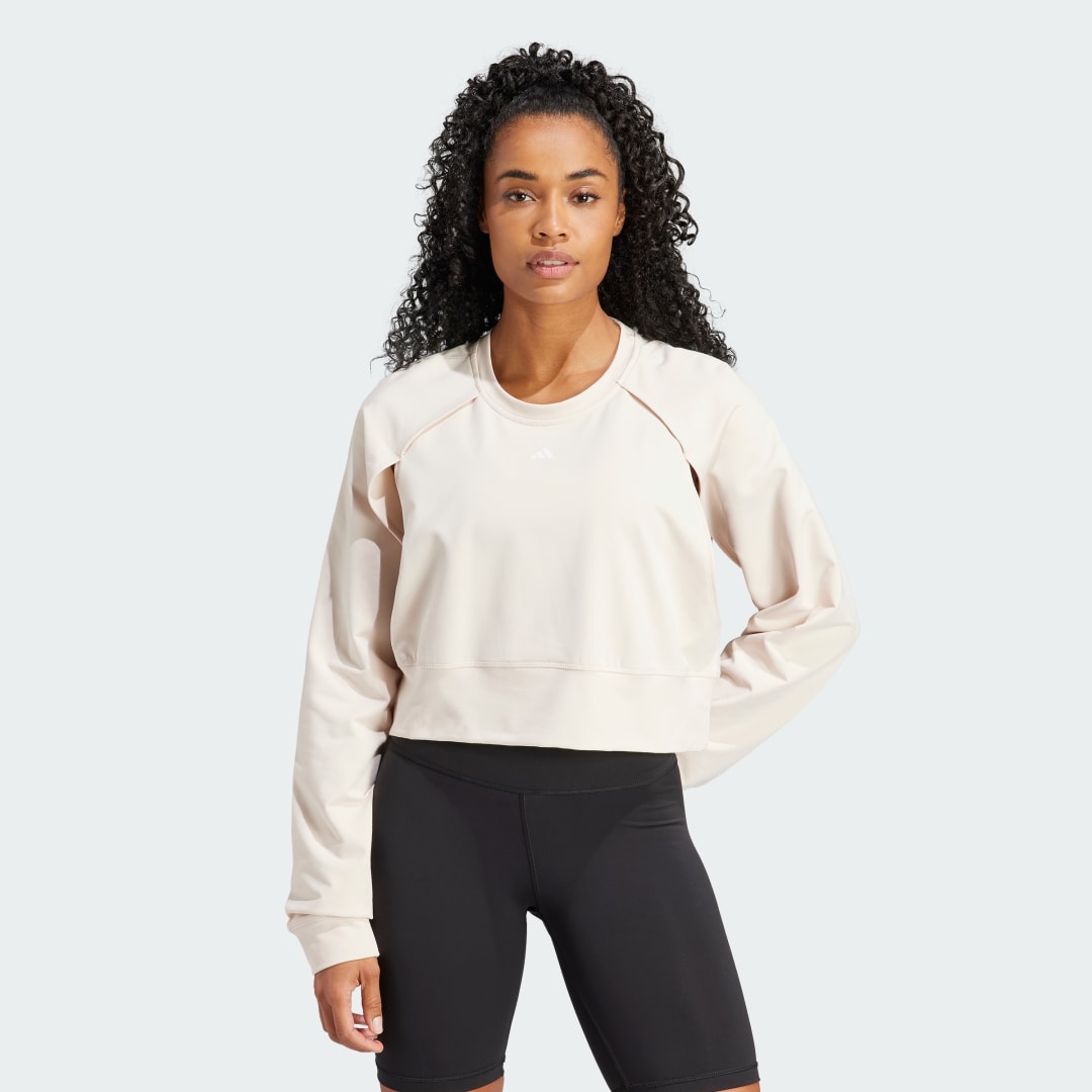 Mikina adidas Performance Power AEROREADY Crop Cover-Up Béžová | IM2691, 0