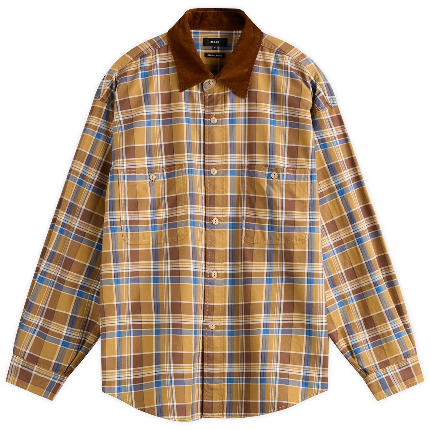 Košeľa BEAMS Corduroy Collar Check Work Shirt, Size Small Žltá | 1111-1242-803-20, 1