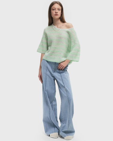 Sveter American Vintage American Vintage Nenbay Knitted Striped Sweater Zelené | NEN18BE25-POLAIRE-CHINE-RAYE-AMANDE, 1