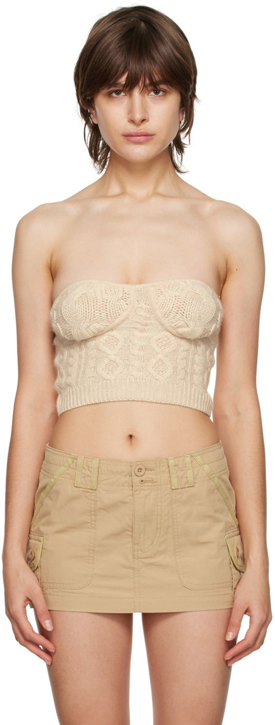 Crop Top GUIZIO Guizio Cable Knit Strapless Tube Top Béžová | DGF22C104_CRM, 0