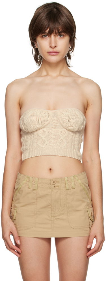Crop Top GUIZIO Guizio Cable Knit Strapless Tube Top Béžová | DGF22C104_CRM, 0