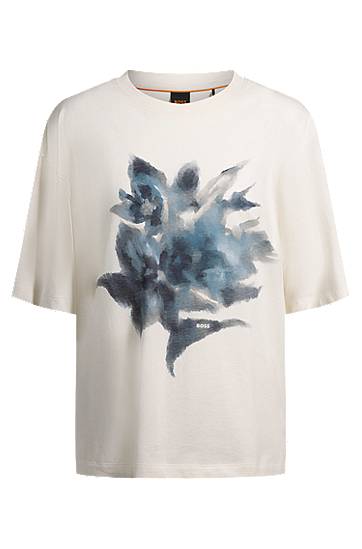 Tričko BOSS BOSS Oversized-Fit T-Shirt with Floral Print Biela | 50534814, 0