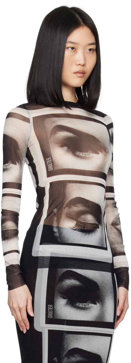 'The Eyes And Lips' Printed Mesh Top