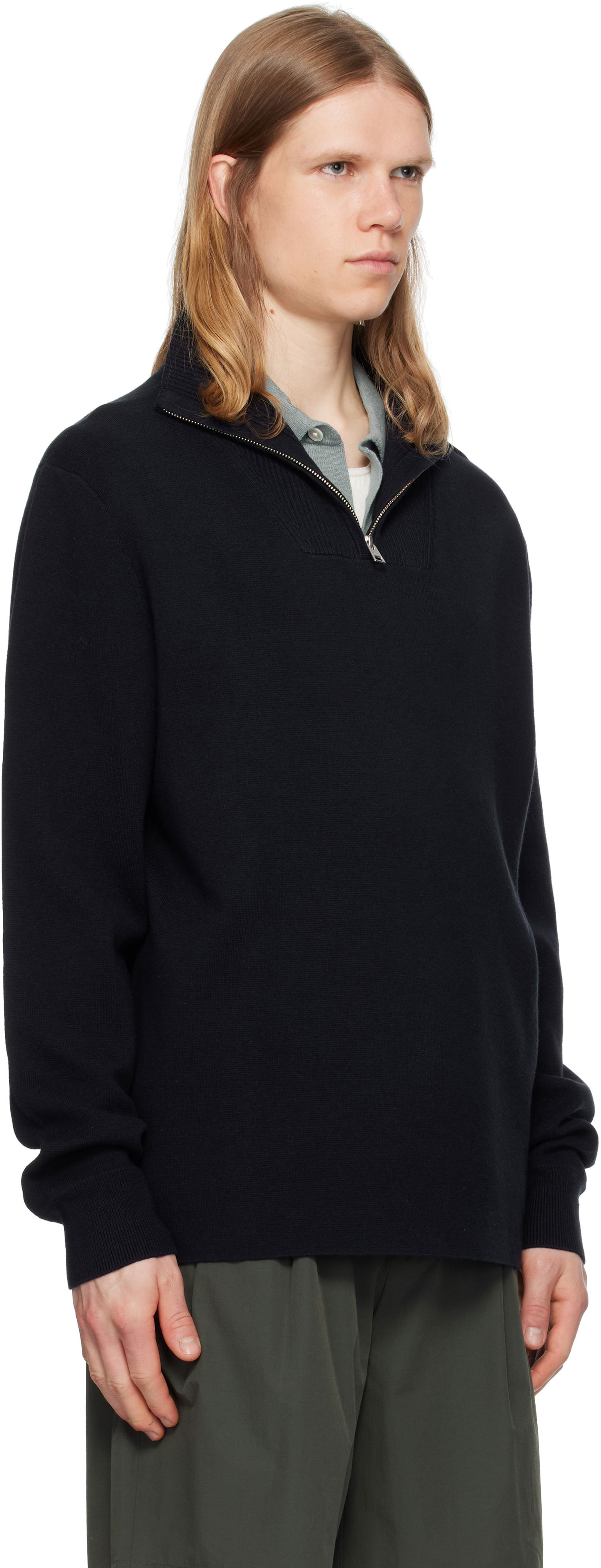 Sveter NORSE PROJECTS Norse Projects Arild Merino Cotton Milano Zip Sweater Navy | N45-0637, 1