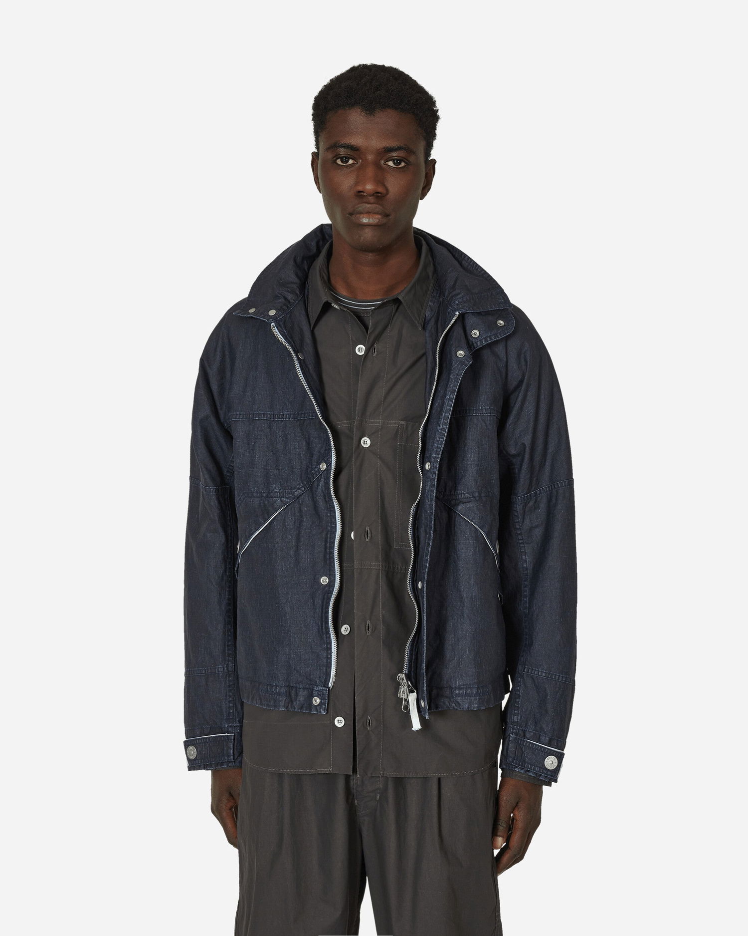 Bunda Stone Island Marina Raw Pleated Linen Hooded Jacket Navy | 8015418X1 V0027, 1