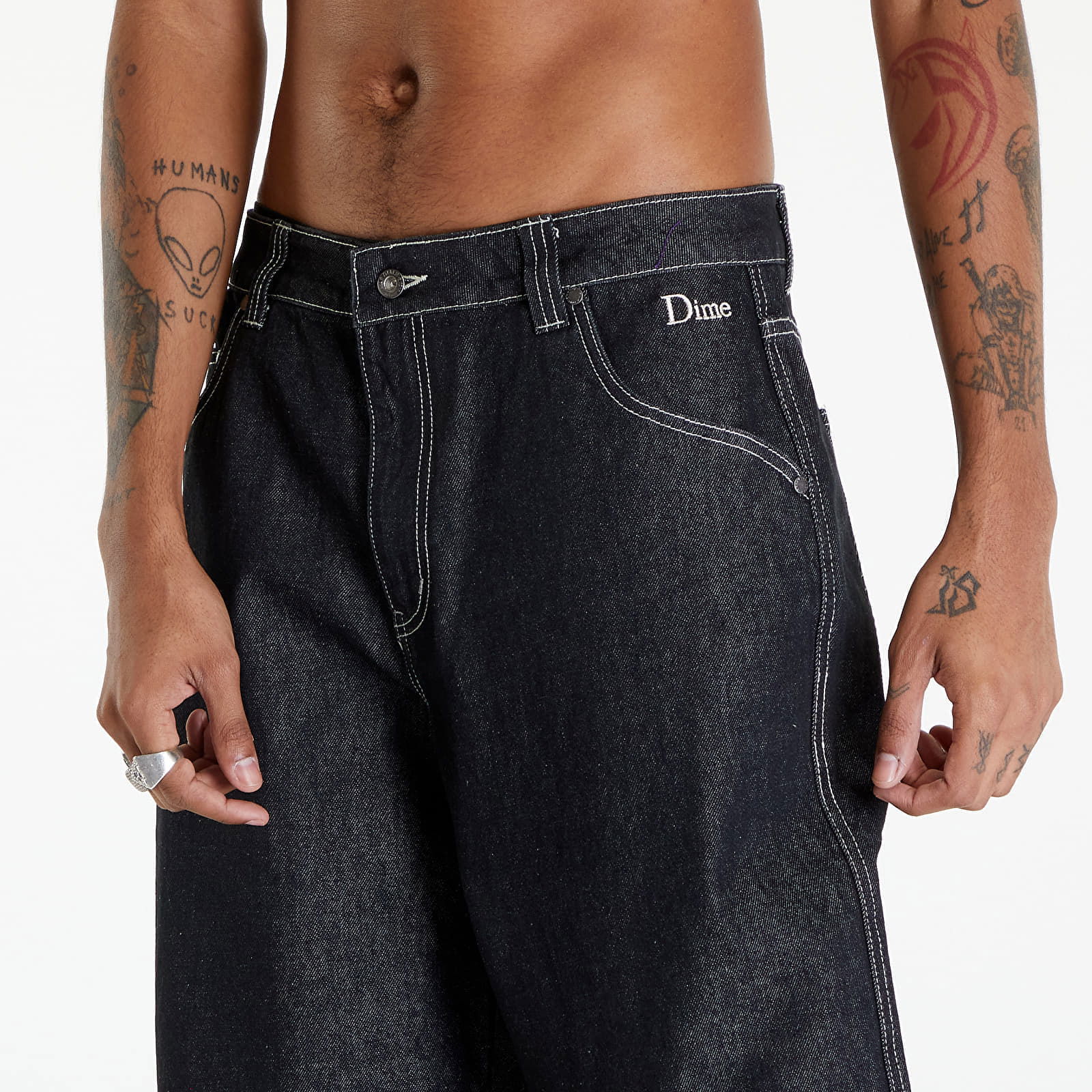 Classic Baggy Denim Pants Black Washed