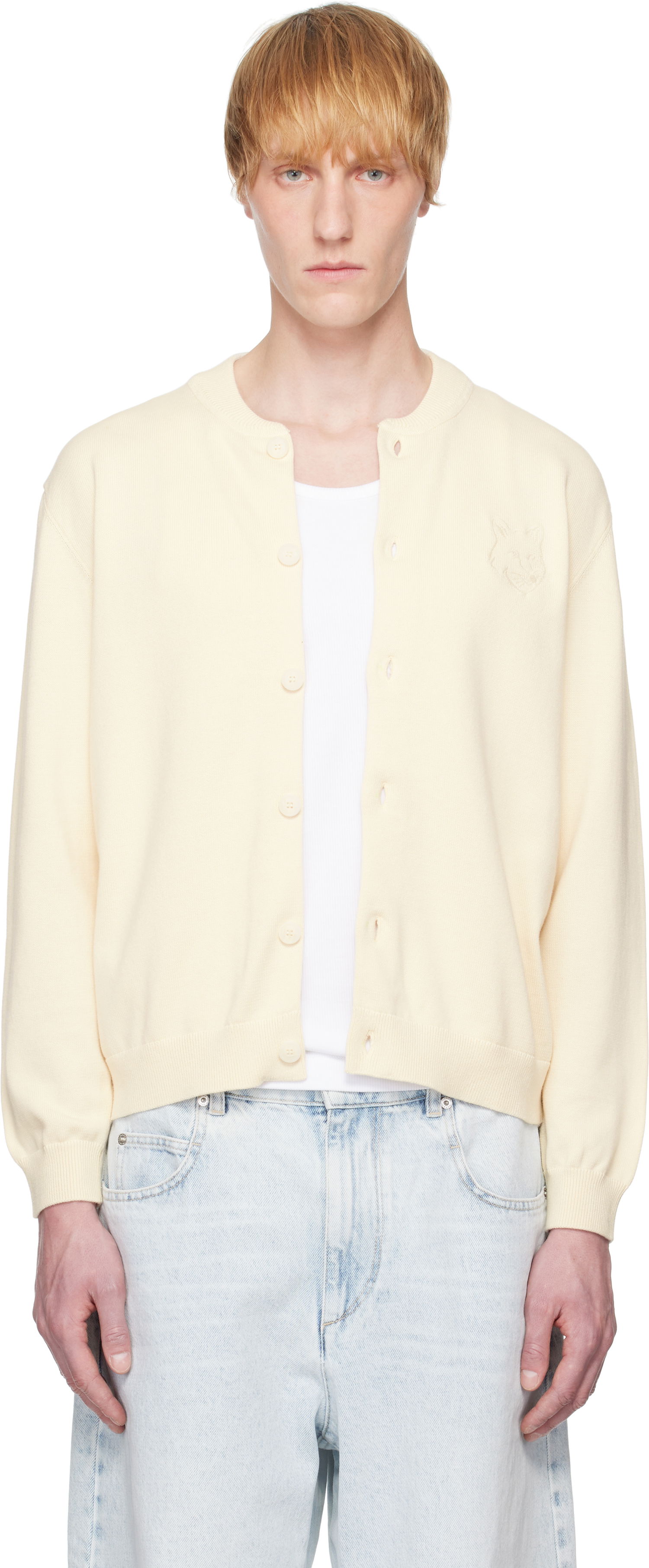 Sveter MAISON KITSUNÉ Maison Kitsuné Fox Head Embroidered Cardigan Žltá | OM02135KT1135, 0