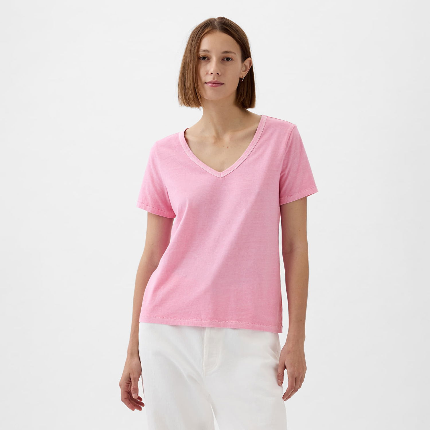 Tričko GAP V-Neck Tee Sugar Pink Ružová | 740140-67, 0