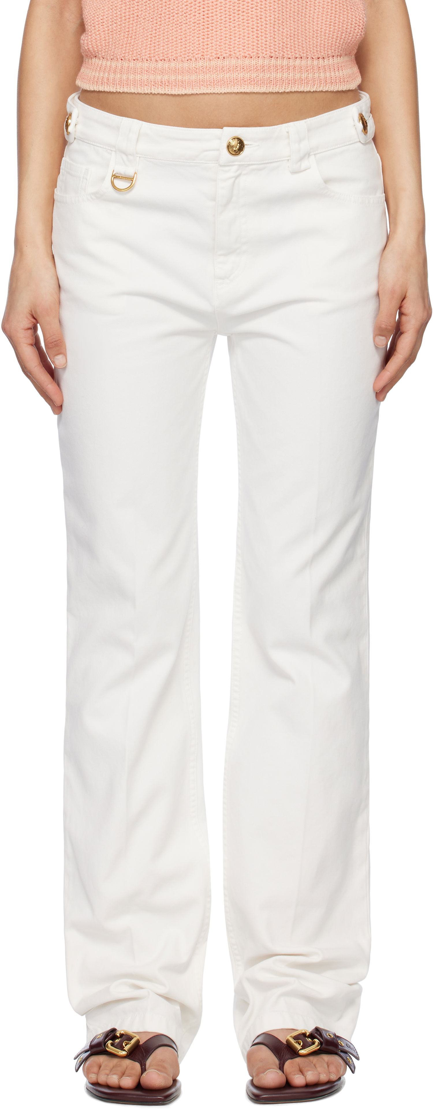 Nohavice CHLOÉ Chloé Straight Leg Pants Biela | CH25SPA12365, 0