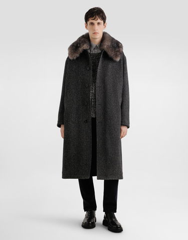 Kabáty Dolce & Gabbana Wool Chevron Coat with Fur Collar Šedá | G047VZFC2E6S8030, 1