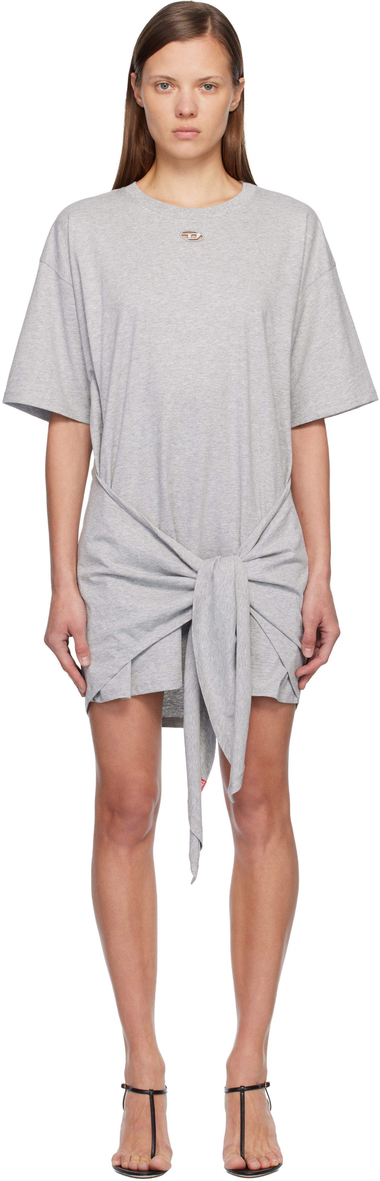 Šaty Diesel D-Eivor T-shirt Minidress with Tied Knot Detail Šedá | A19232 0NIAX, 0
