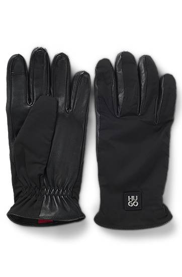 Rukavice BOSS Hybrid gloves in nylon and leather Čierna | 50548758