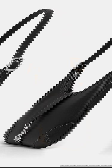 Taška cez rameno Coach Hamptons Leather Buckle Shoulder Bag Čierna | CW642, 1