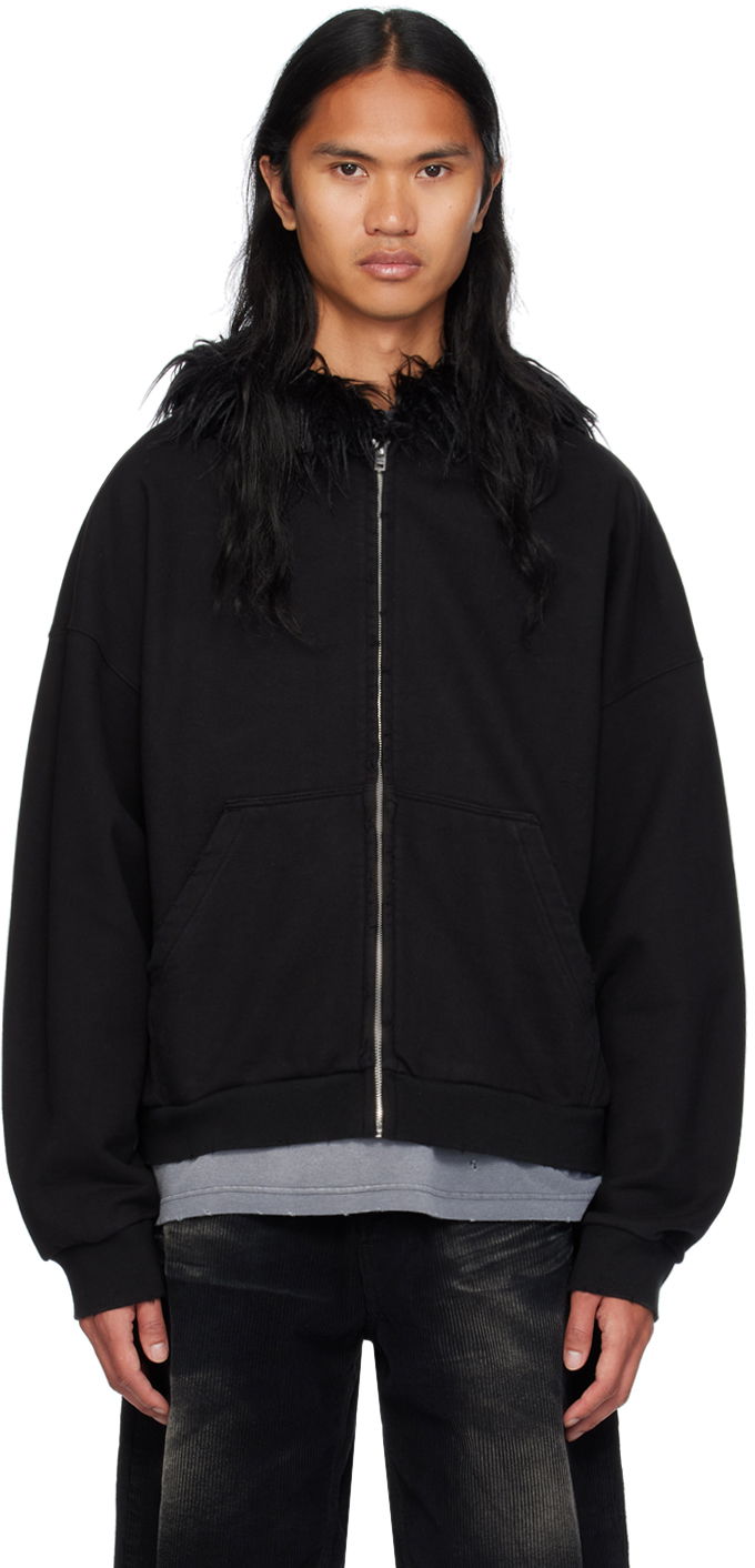 Mikina We11done Faux Fur Trim Zip-Up Hoodie Čierna | WD-TJ2-24-811-U-BK, 0