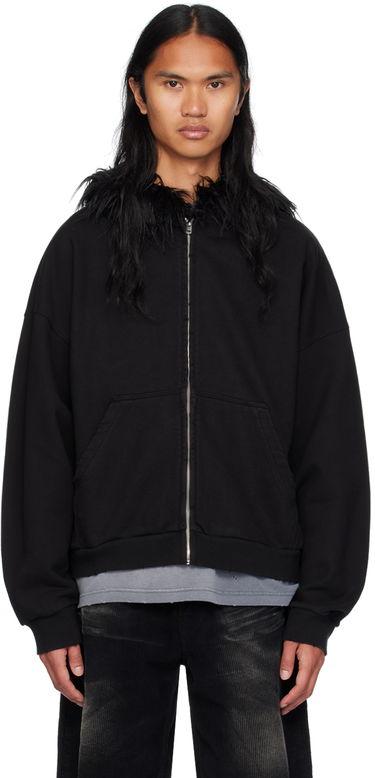 Mikina We11done Faux Fur Trim Zip-Up Hoodie Čierna | WD-TJ2-24-811-U-BK, 0